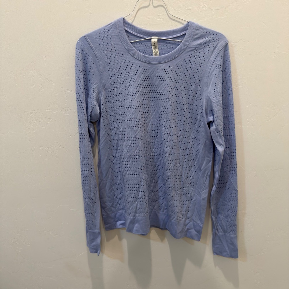 Lululemon Swiftly Tech Long Sleeve Periwinkle Blue Mesh Running Shirt Size 6